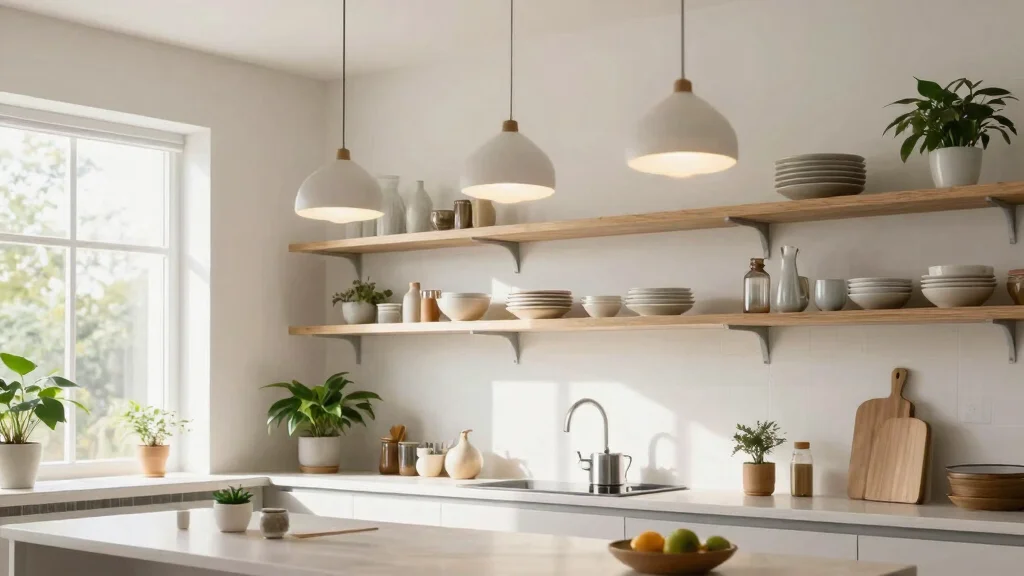 Above Open Shelves: 10 Kitchen Lighting Ideas That Add Glow Without Clutter